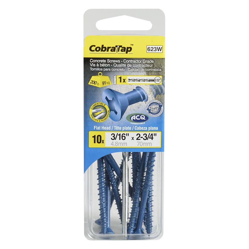 Vis à béton 3/16&nbsp;po&nbsp;x&nbsp;2&nbsp;3/4&nbsp;po T.P. Pqt/10