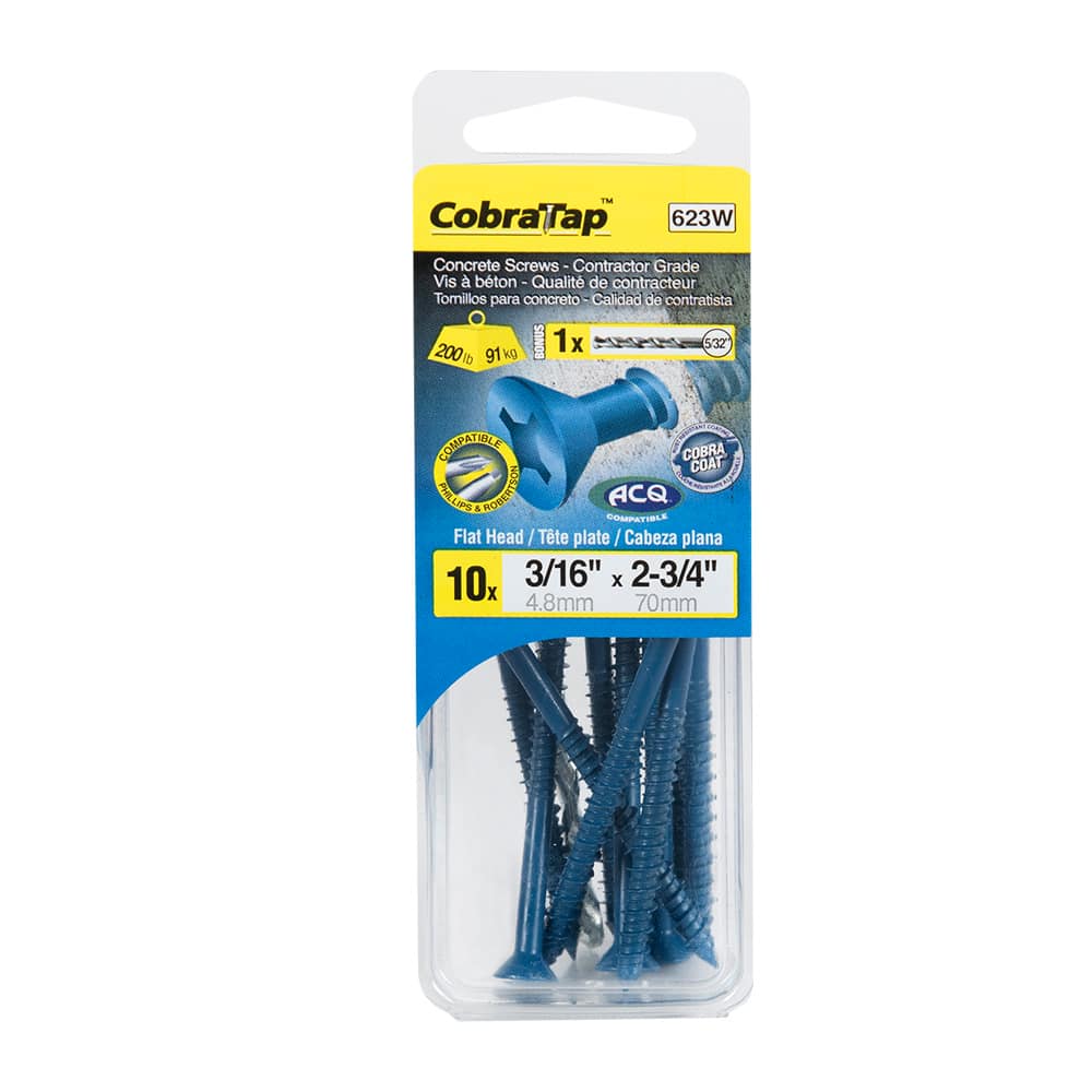 3/16&nbsp;in.&nbsp;x&nbsp;2&nbsp;3/4 in. F.H. Concrete Screws Pkg/10