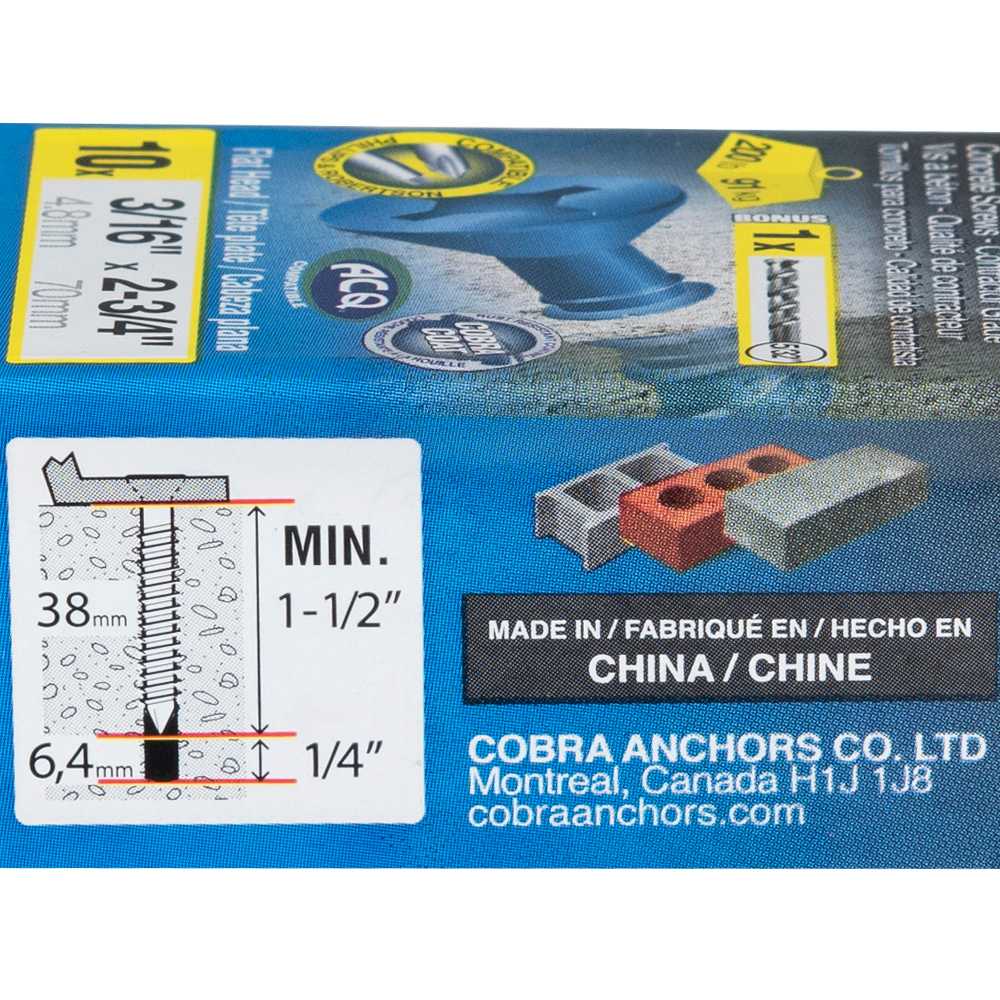 3/16&nbsp;in.&nbsp;x&nbsp;2&nbsp;3/4 in. F.H. Concrete Screws Pkg/10
