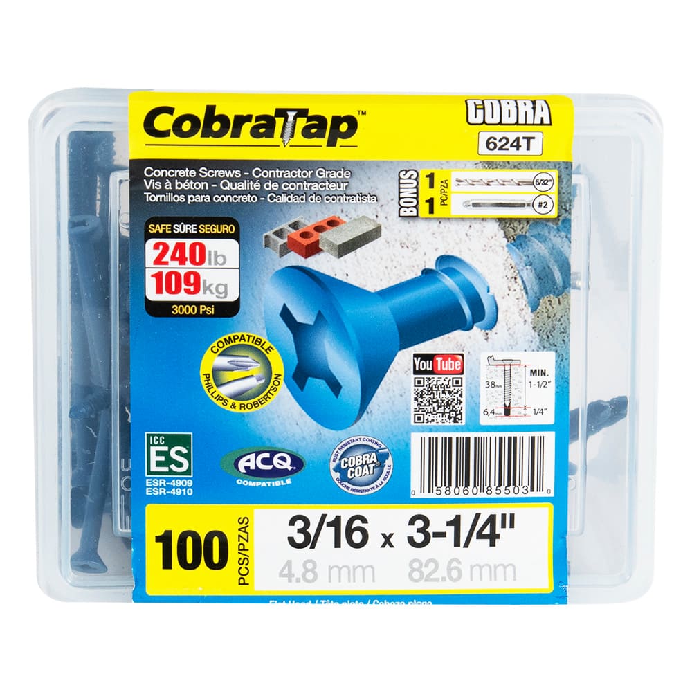 3/16&nbsp;in.&nbsp;x&nbsp;3&nbsp;1/4 in. F.H. Concrete Screws Pkg/100