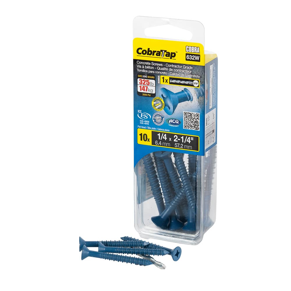 1/4&nbsp;in.&nbsp;x&nbsp;2&nbsp;1/4 in. F.H. Concrete Screws Pkg/10