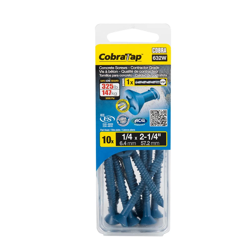 1/4&nbsp;in.&nbsp;x&nbsp;2&nbsp;1/4 in. F.H. Concrete Screws Pkg/10