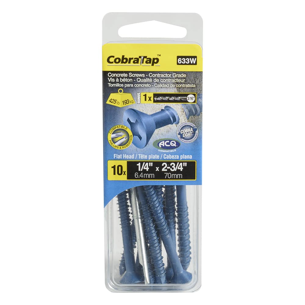 Vis à béton 1/4 po x 2 3/4 po T.P. Pqt/10