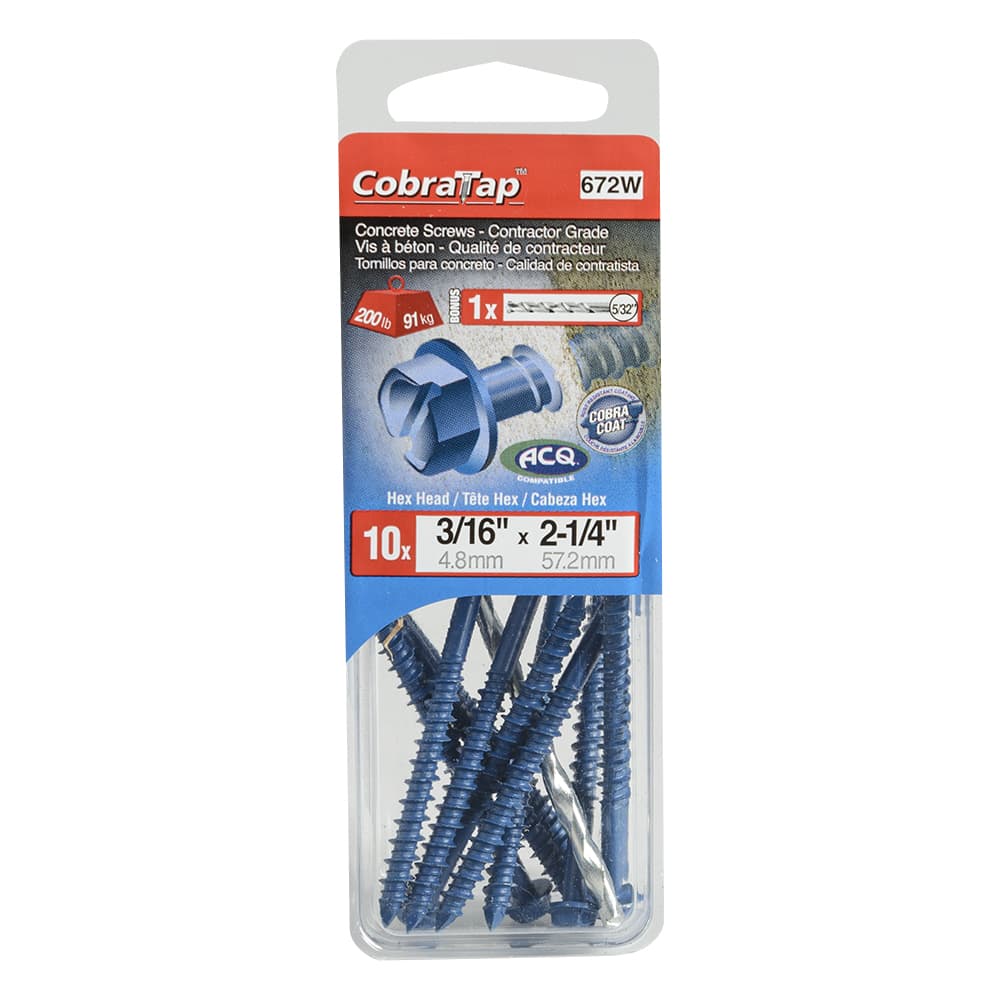 Vis à béton 3/16&nbsp;po&nbsp;x&nbsp;2&nbsp;1/4&nbsp;po T.H. Pqt/10