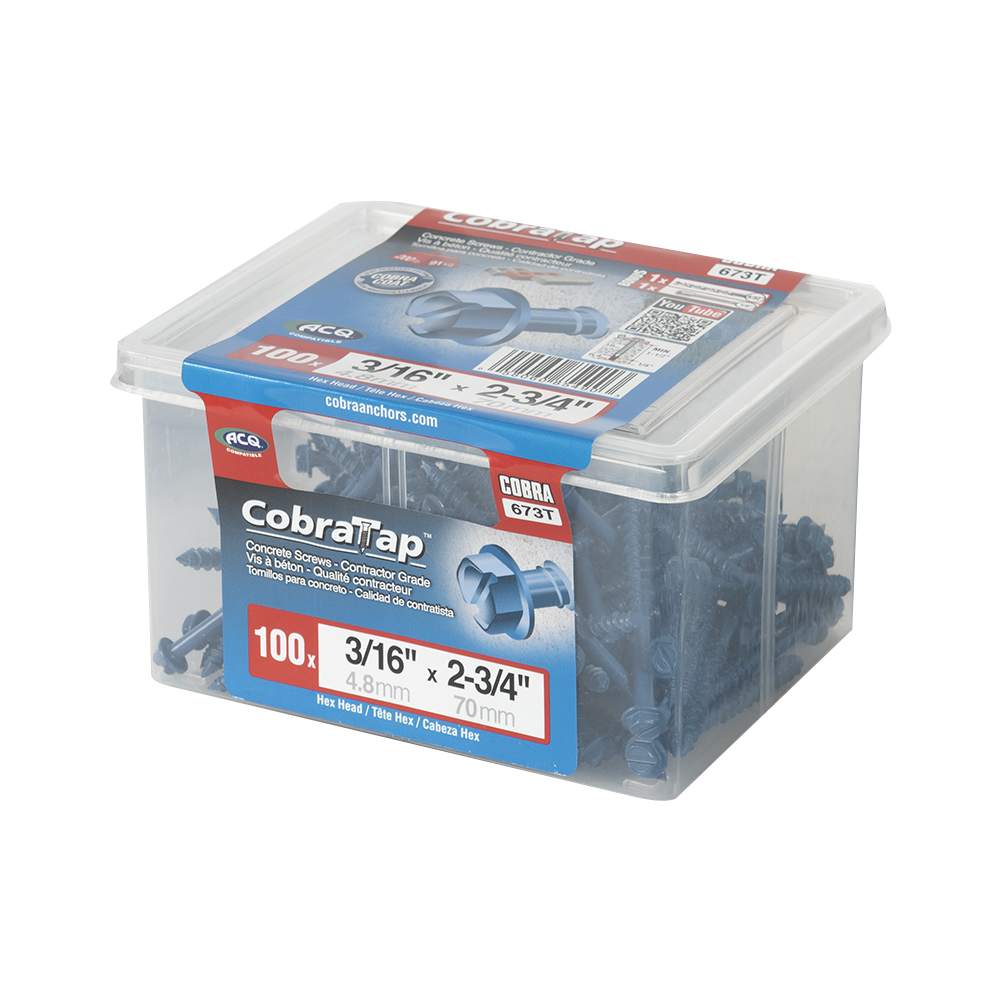 Vis à béton 3/16&nbsp;po&nbsp;x&nbsp;2&nbsp;3/4&nbsp;po T.H. Pqt/100