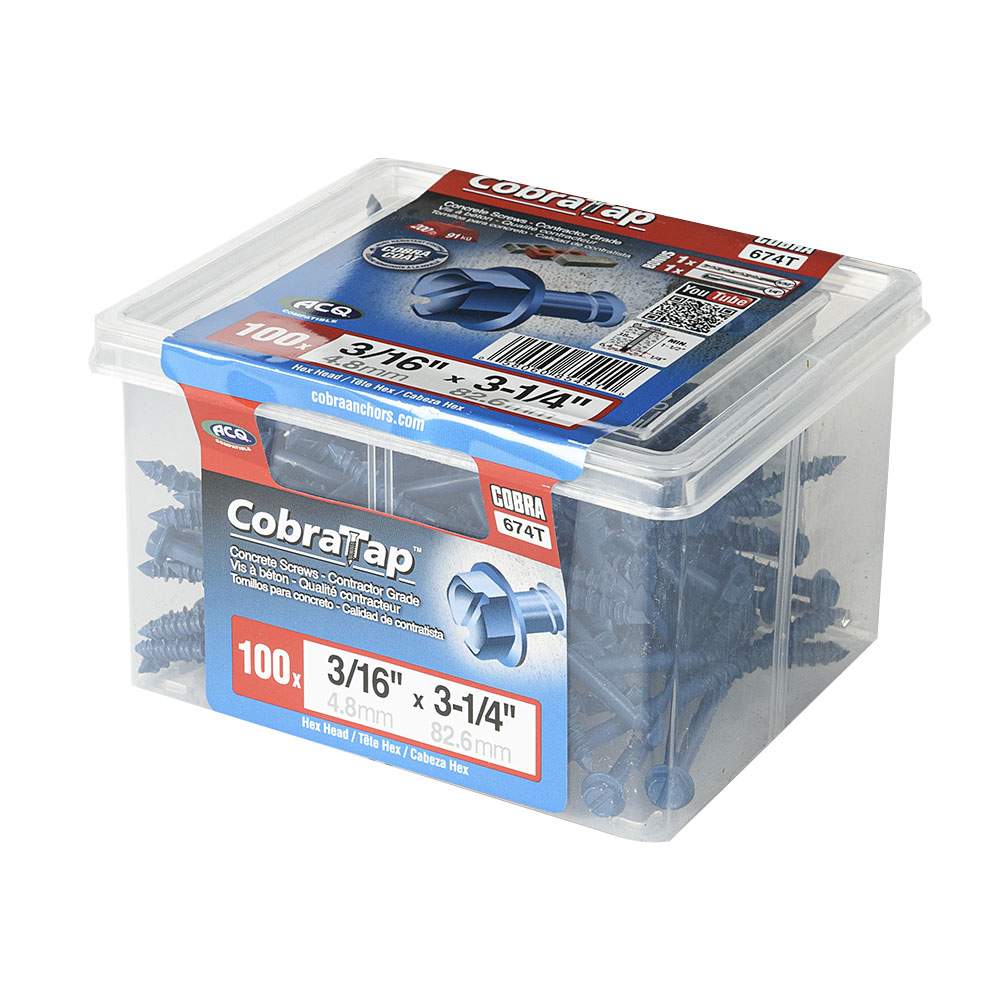 Vis à béton 3/16&nbsp;po&nbsp;x&nbsp;3&nbsp;1/4&nbsp;po T.H. Pqt/100