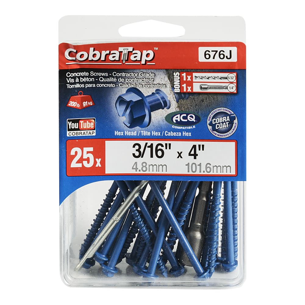 Vis à béton 3/16&nbsp;po&nbsp;x&nbsp;4&nbsp;po T.H. Pqt/25