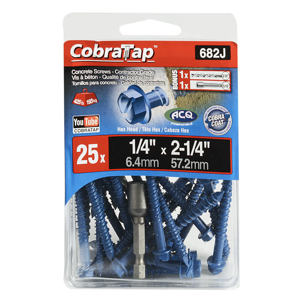 Vis à béton 1/4 po x 2 1/4 po T.H. Pqt/25