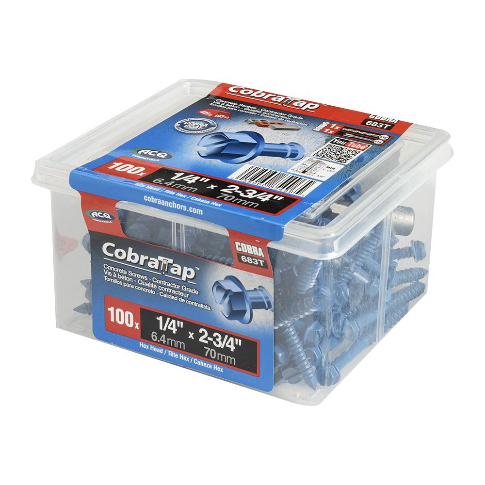 Vis à béton 1/4 po x 2 3/4 po T.H. Pqt/100