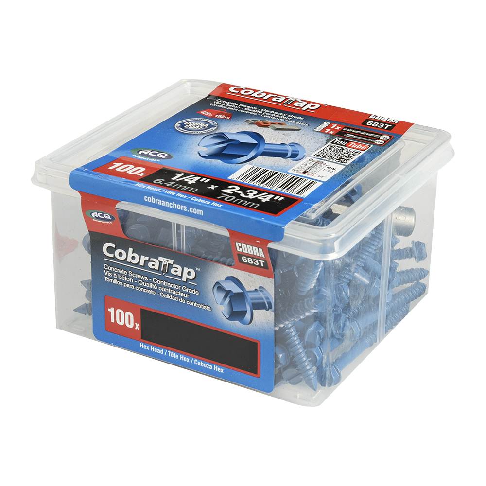 Vis à béton 1/4&nbsp;po&nbsp;x&nbsp;3&nbsp;1/4&nbsp;po T.H. Pqt/100