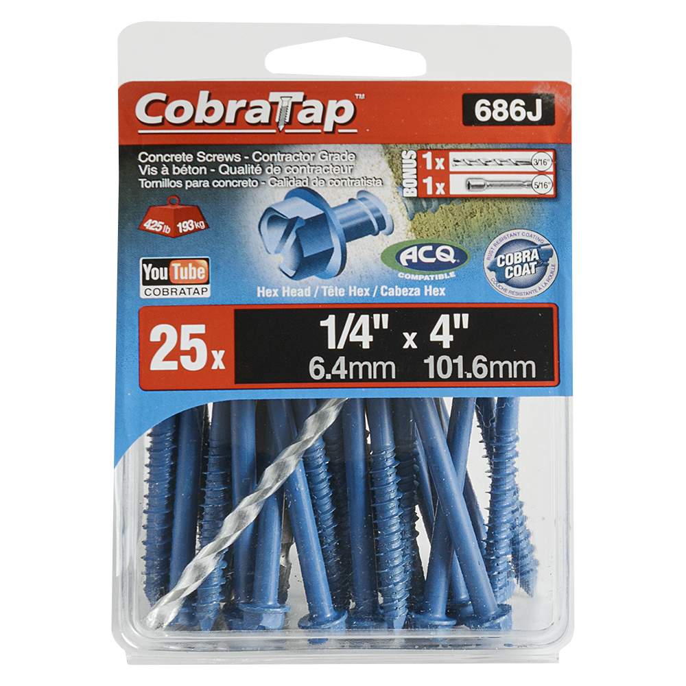 Vis à béton 1/4 po x 4 po T.H. Pqt/25