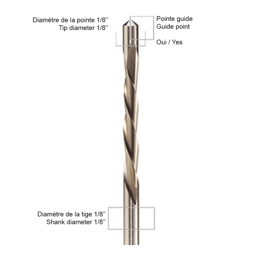 Mèches à découper 1/8 po AVEC pointe-guide pour le gypse Pqt/8