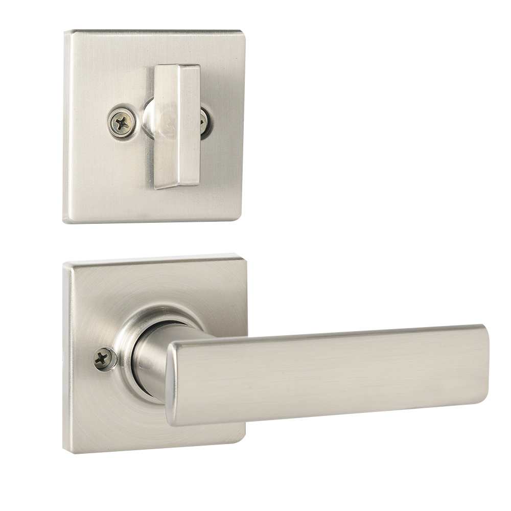 Serrure de porte d'entrée à clé et poignée Tavaris nickel satiné