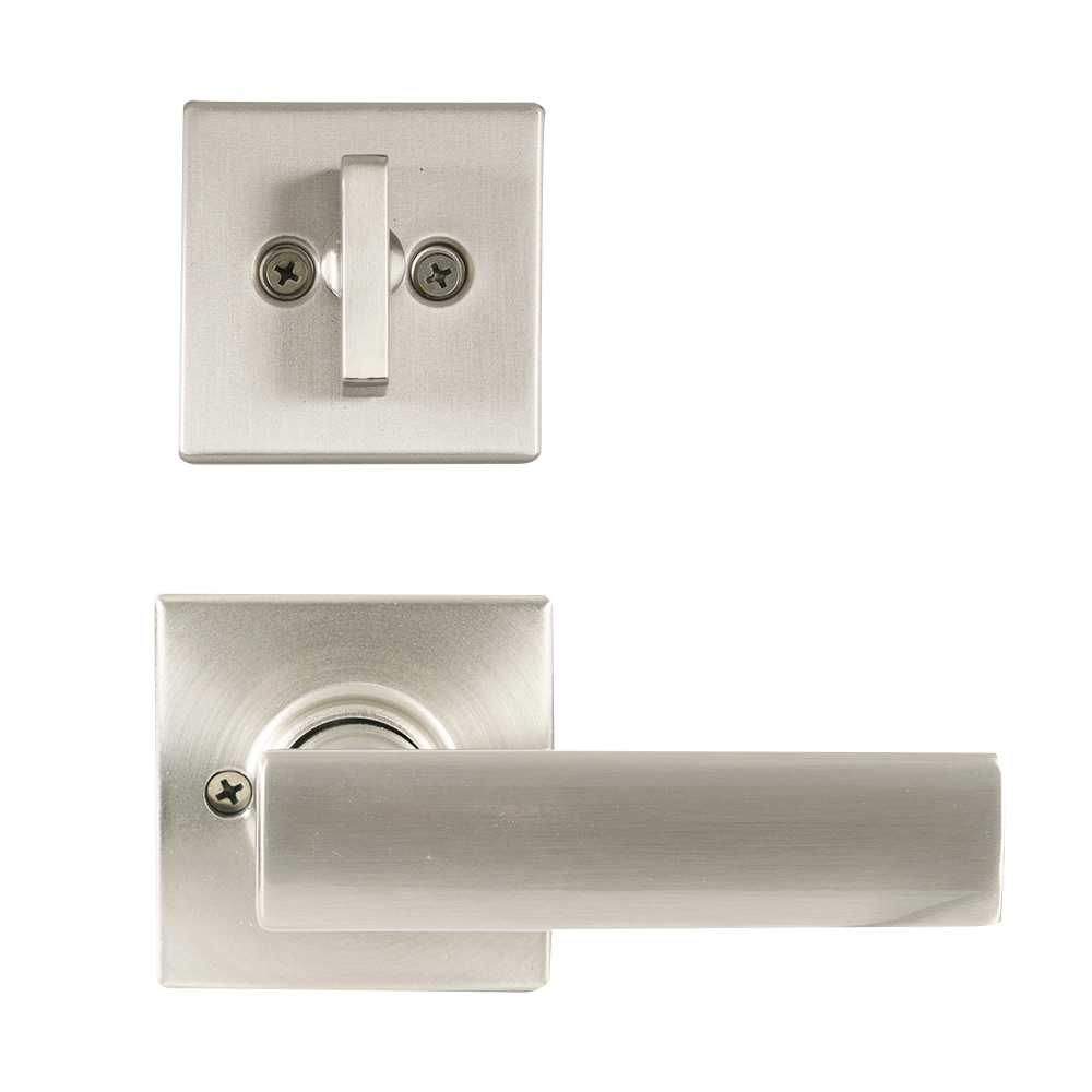 Serrure de porte d'entrée à clé et poignée Tavaris nickel satiné