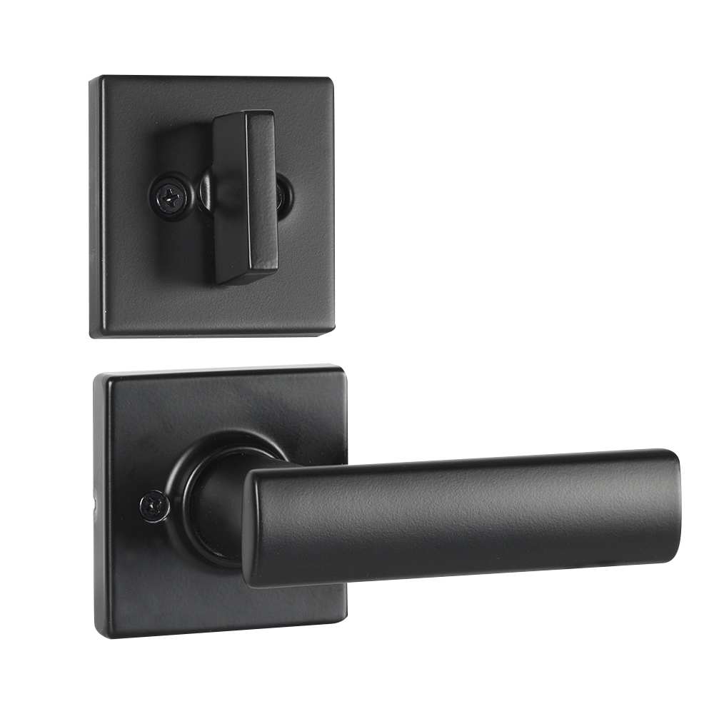 Serrure de porte d'entrée à clé et poignée Tavaris noire