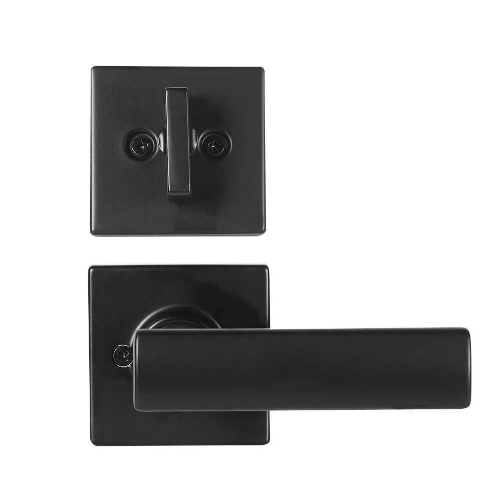 Serrure de porte d'entrée à clé et poignée Tavaris noire