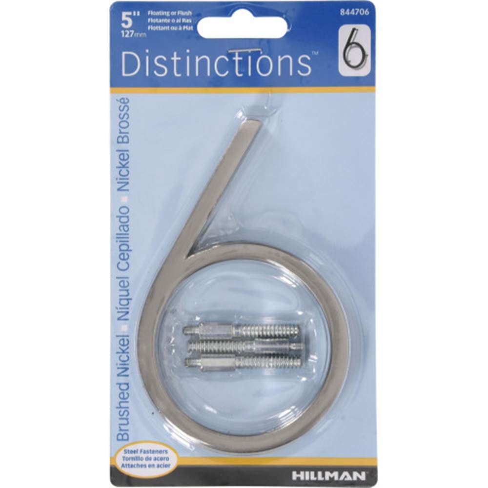 Distinction Number 6 Zinc Brushed Nickel 5 in.