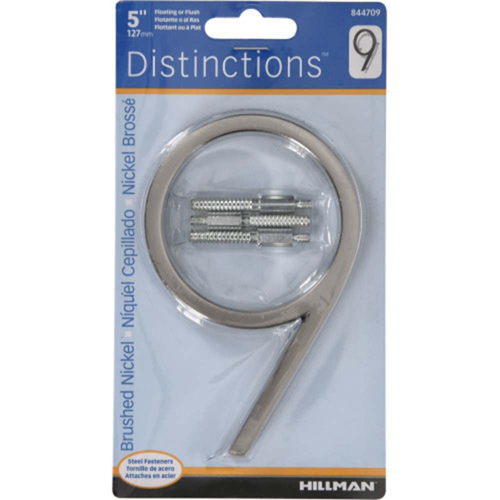 Distinction Number 9 Zinc Brushed Nickel 5 in.