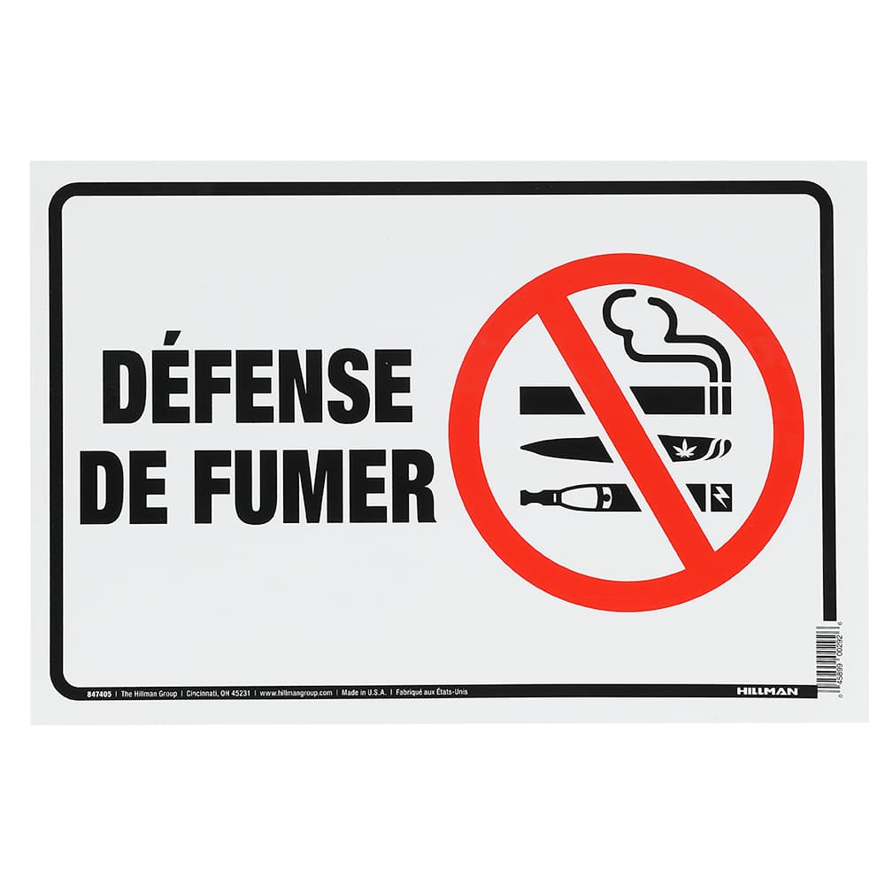 Pancarte Défense de fumer 8&nbsp;po&nbsp;x&nbsp;12&nbsp;po