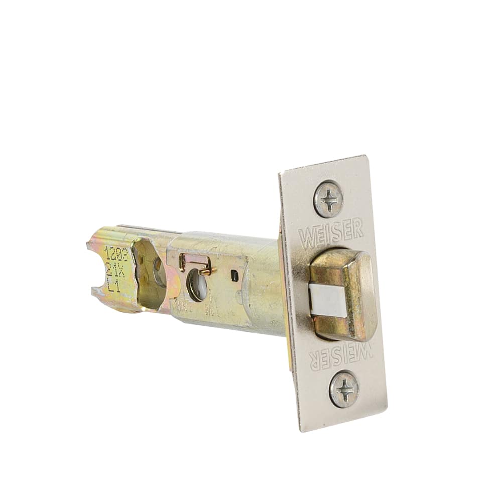 Serrure de porte d'entrée à clé et poignée Prescott nickel satiné