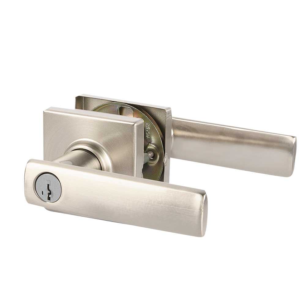 Poignée de porte d'entrée à clé bec-de-cane Breton nickel satiné