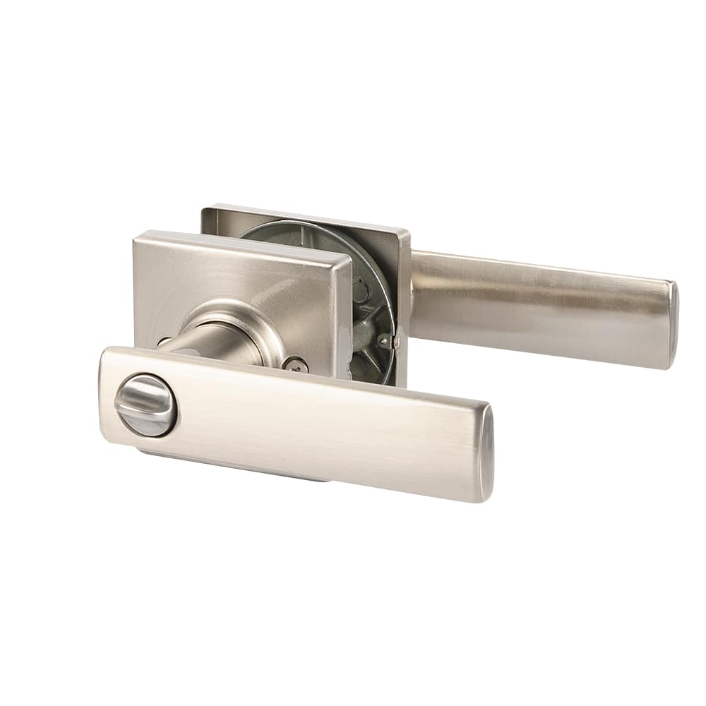 Poignée de porte d'entrée à clé bec-de-cane Breton nickel satiné