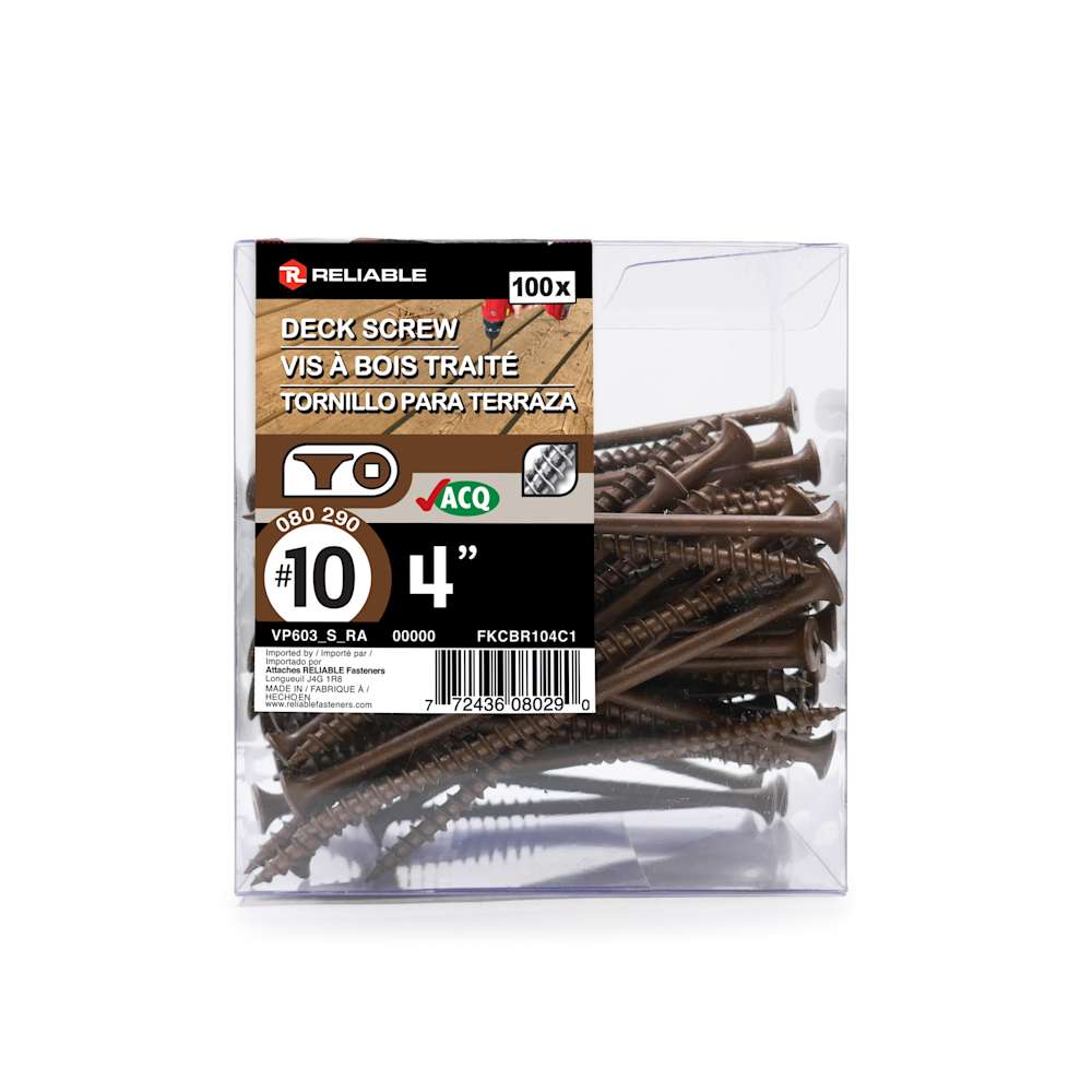 Vis à bois traité brune 4&nbsp;po n° 10 T.P. Pqt/100