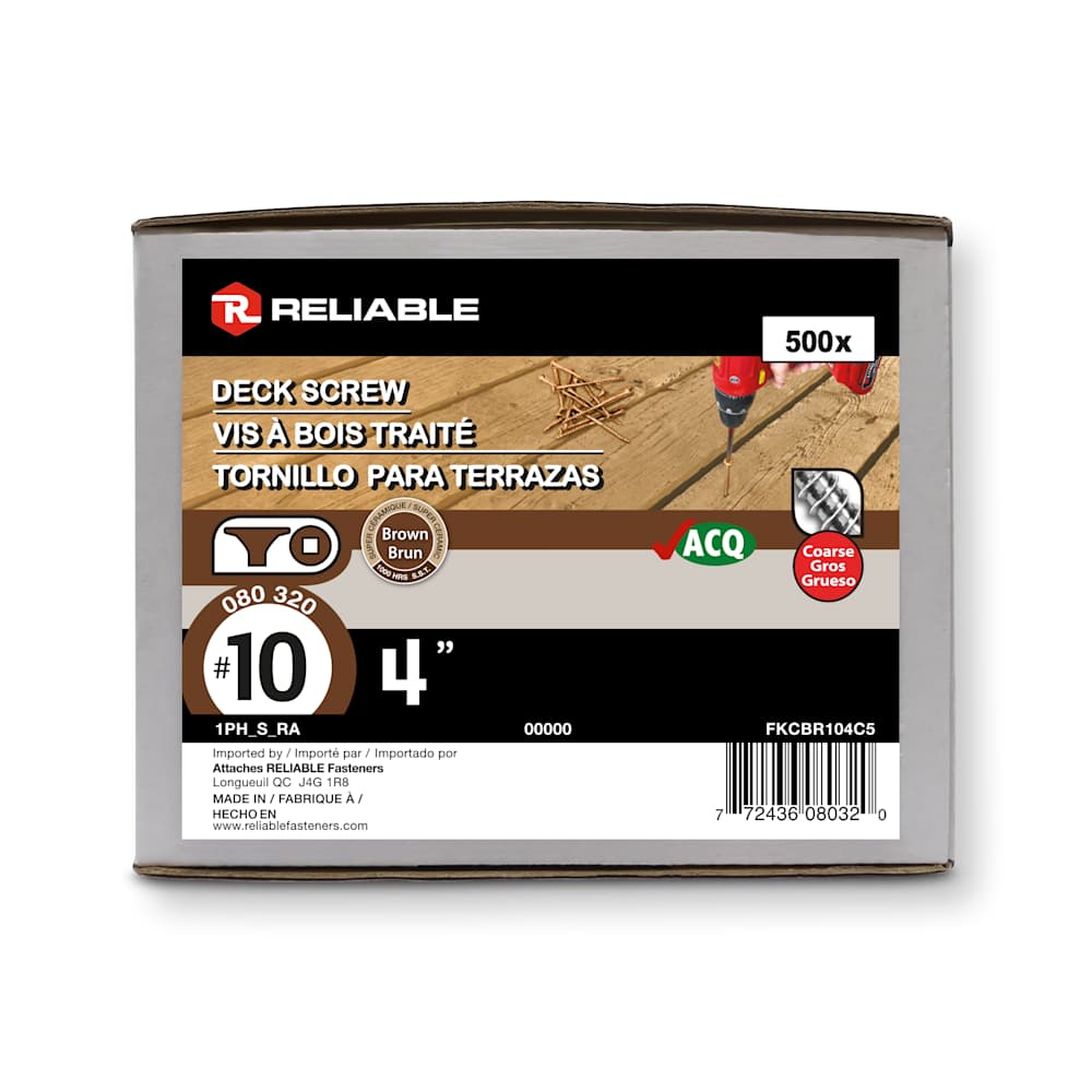 Vis à bois traité brune 4&nbsp;po n° 10 T.P. Pqt/500