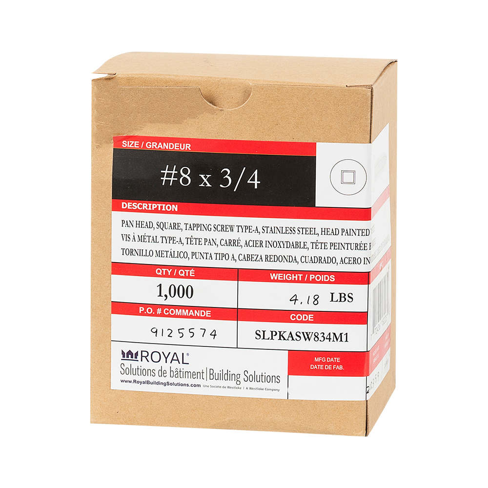 White Vinyl Rib Screws 3/4 in.  n° 8 Pkg/1000