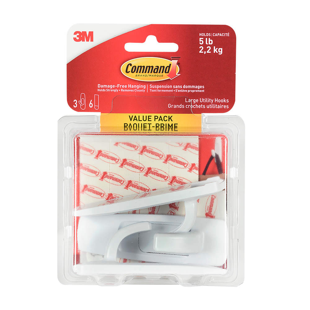 Crochets adhésifs utilitaires grand&nbsp;Pqt/3 3M