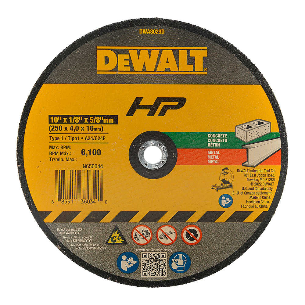 Disque de coupe pour métal et maçonnerie 10&nbsp;po DEWALT