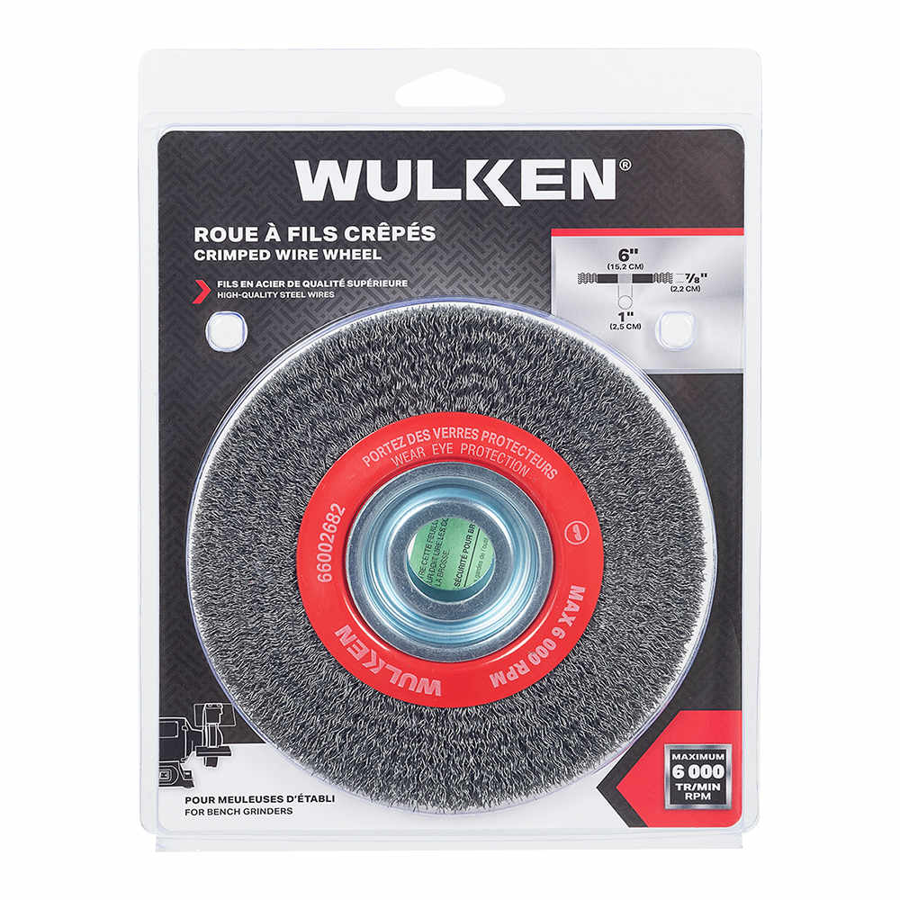 Roue à fils crêpés pour meuleuses d'établi 6 po WULKEN