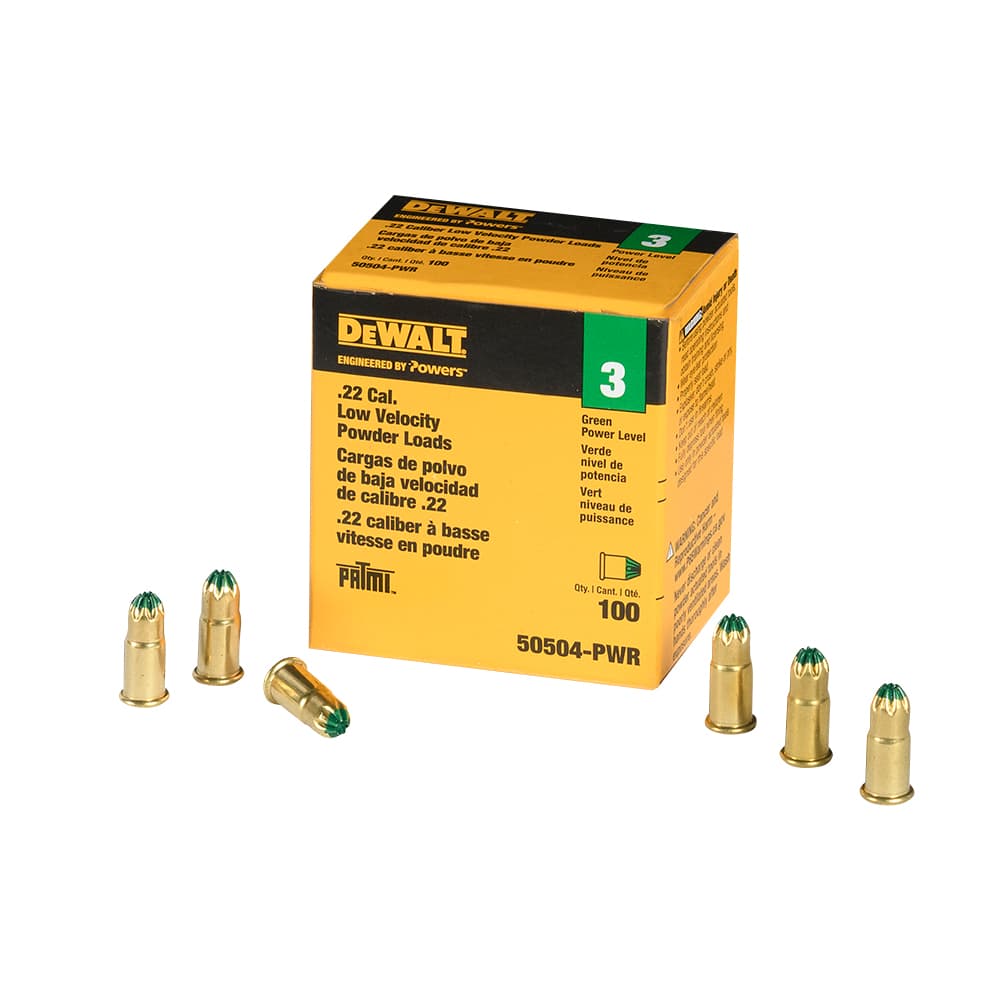 Cartouches vertes calibre .22 pour outils à percussion Pqt/100 DEWALT