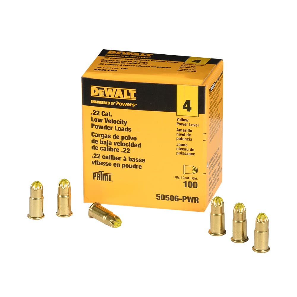 Cartouches jaunes calibre .22 pour outils à percussion Pqt/100 DEWALT