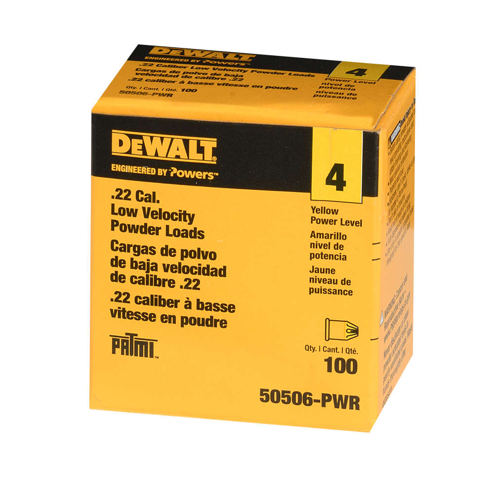 Cartouches jaunes calibre .22 pour outils à percussion Pqt/100 DEWALT