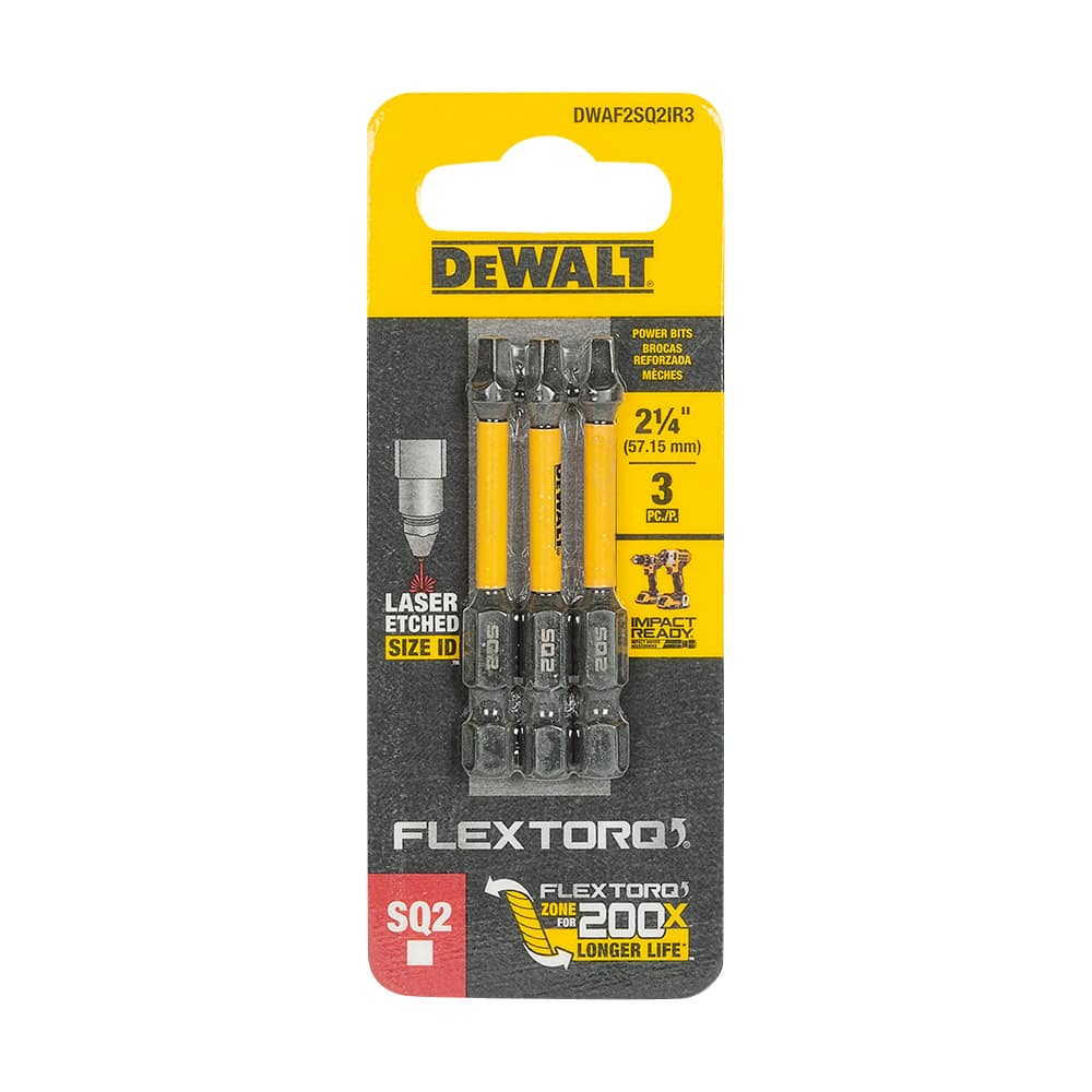 Embouts de tournevis à choc FlexTorq carré n° 2&nbsp;x&nbsp;2&nbsp;1/4&nbsp;po Pqt/3 DEWALT