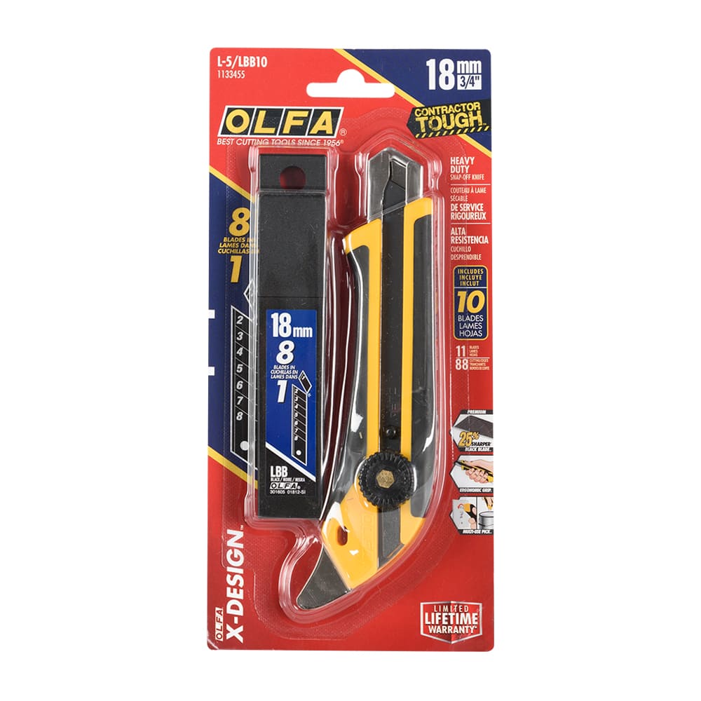Sturdy Snap-Off Utility Knife L-5, 18 mm with Blades