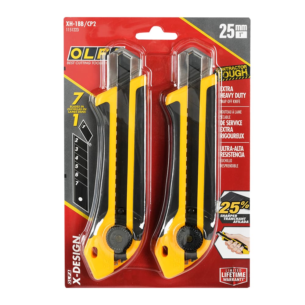 Couteaux utilitaires extra robustes 25&nbsp;mm&nbsp;XB-1BB Pqt/2