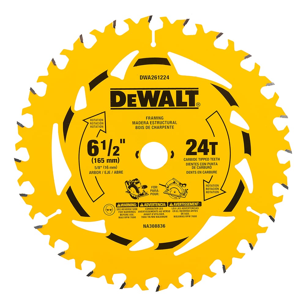 Lame de scie circulaire pour charpente 6&nbsp;1/2&nbsp;po 24&nbsp;dents DEWALT