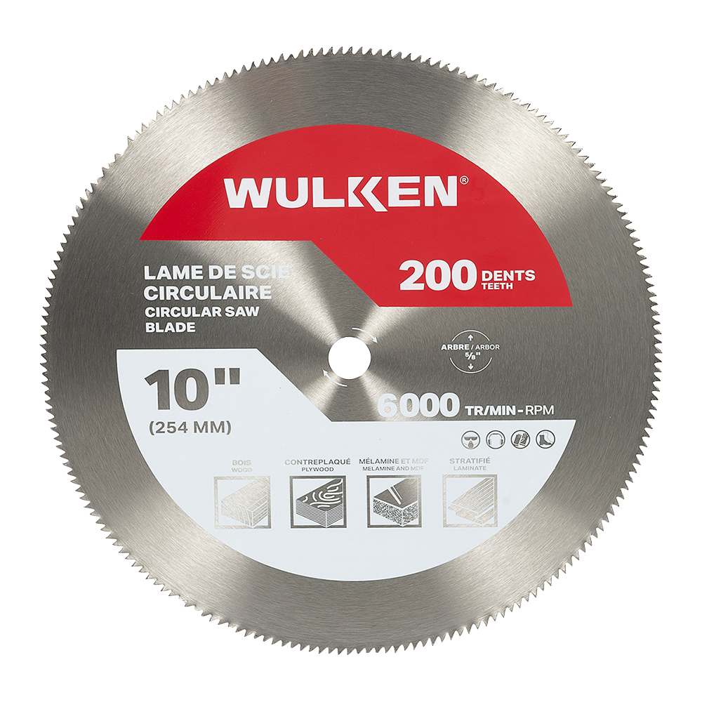 Lame de scie circulaire pour finition 10&nbsp;po 200&nbsp;dents WULKEN