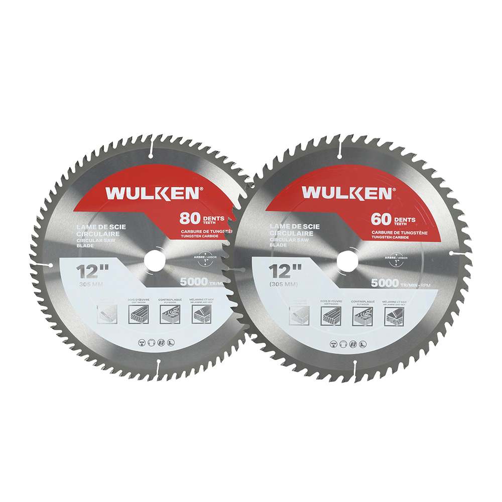 Lames de scie circulaire Finition 12&nbsp;po (60&nbsp;et&nbsp;80&nbsp;dents) Ens/2 WULKEN