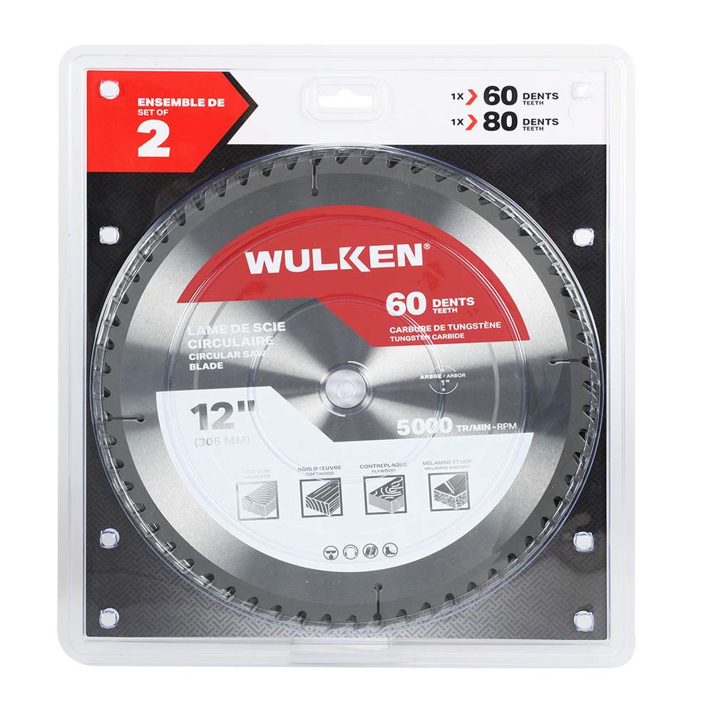 Lames de scie circulaire Finition 12&nbsp;po (60&nbsp;et&nbsp;80&nbsp;dents) Ens/2 WULKEN