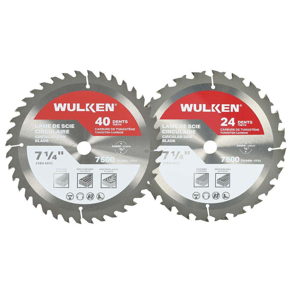 Lames de scie circulaire pour charpente 7&nbsp;1/4&nbsp;po 24&nbsp;et&nbsp;40&nbsp;dents Ens/2 WULKEN
