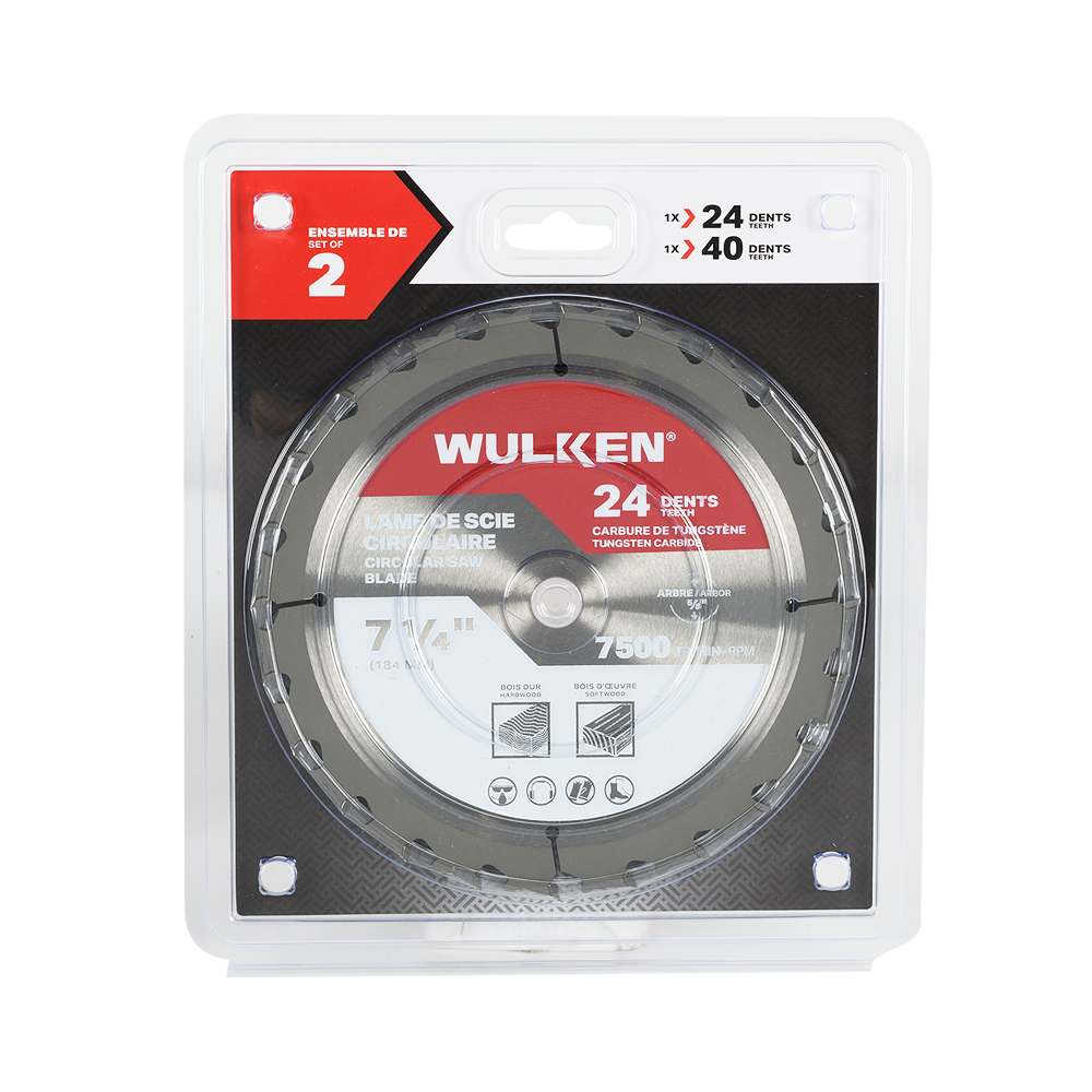 Lames de scie circulaire pour charpente 7&nbsp;1/4&nbsp;po 24&nbsp;et&nbsp;40&nbsp;dents Ens/2 WULKEN
