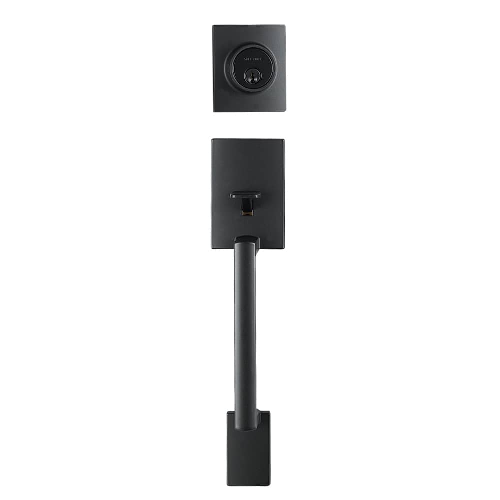 Serrure de porte d'entrée à clé et poignée Branton noire WEISER