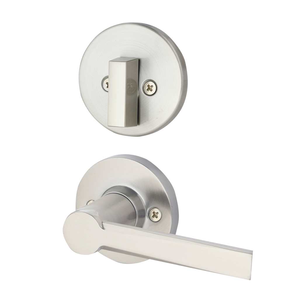 Serrure de porte d'entrée à clé et poignée Branton nickel satiné