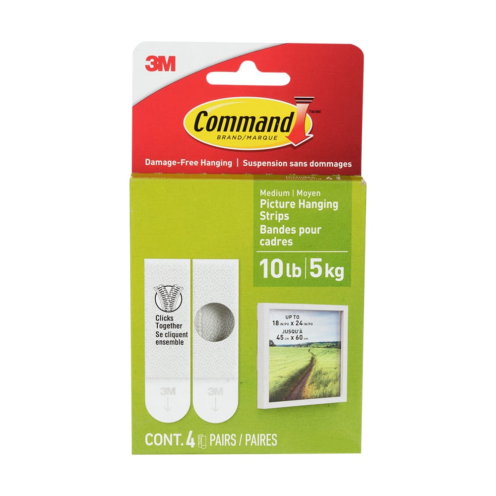 Bandes adhésives pour cadres et tableaux 2 1/2 po Pqt/4 3M