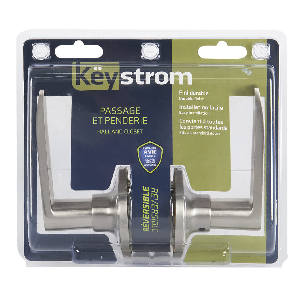 Poignée bec-de-canne pour porte de passage nickel satiné KËYSTROM Blade