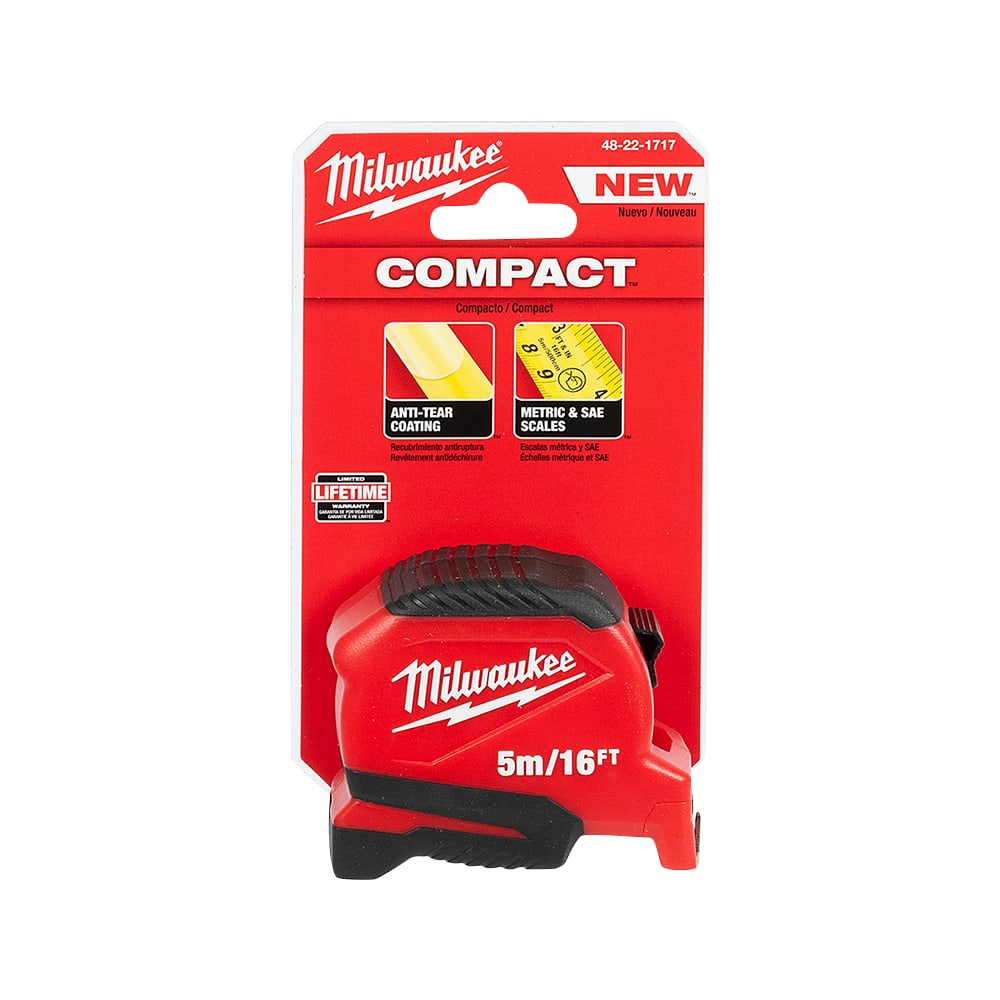 MILWAUKEE Compact Tape Measure 16&nbsp;ft./5&nbsp;m&nbsp;x&nbsp;1&nbsp;in.