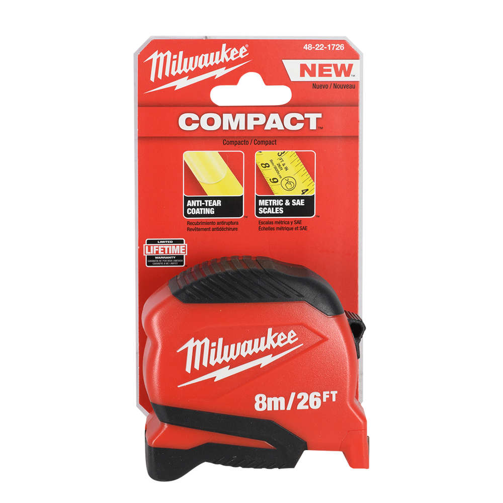 MILWAUKEE Compact Tape Measure 26&nbsp;ft./8&nbsp;m&nbsp;x&nbsp;1&nbsp;in.